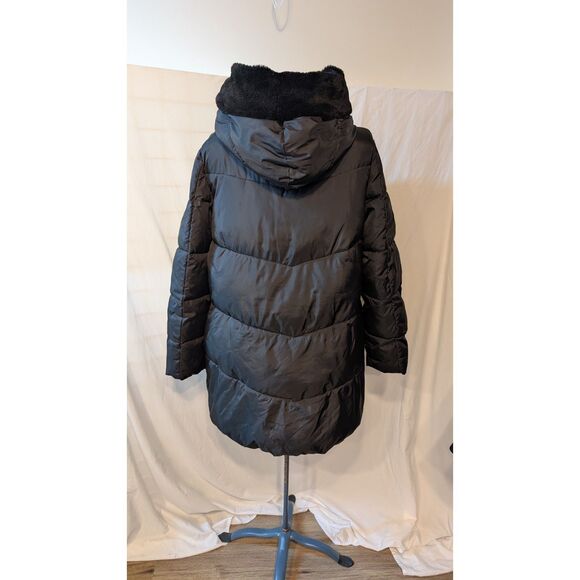 BCBGMAXAZRIA Faux Fur Hooded Coat Black, Size XL - Picture 3 of 7